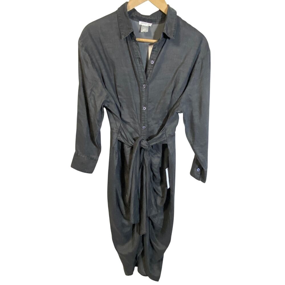 Venus NWT Grey Tencel Shirt Dress Tie Front Button Down Lightweight Sz 10